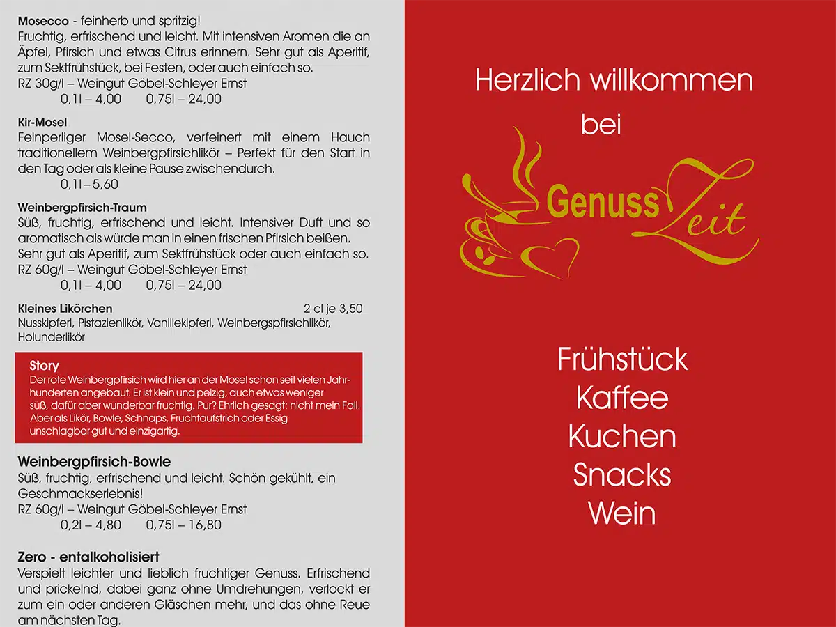 Speisekarte der Genusszeit in Treis-Karden